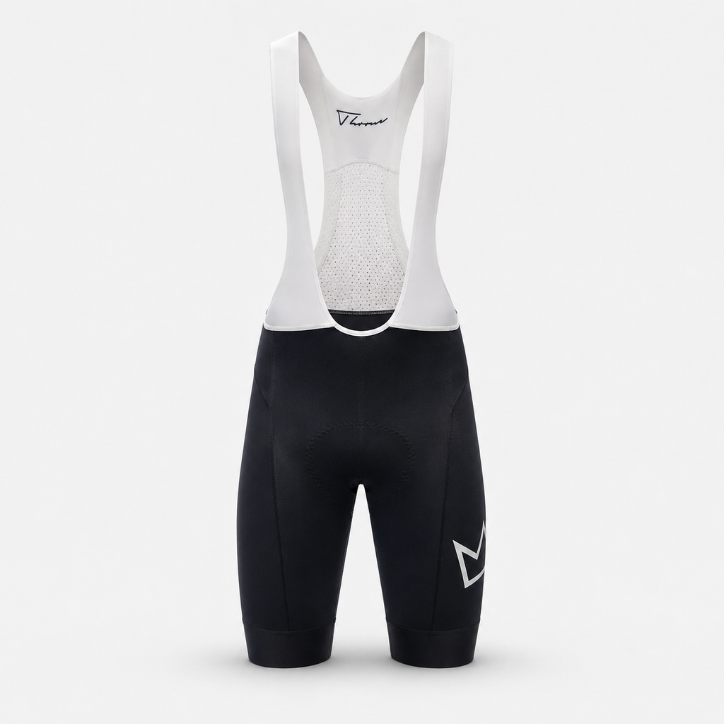 Men's THRONE Phase 1 black cycling bib shorts front view