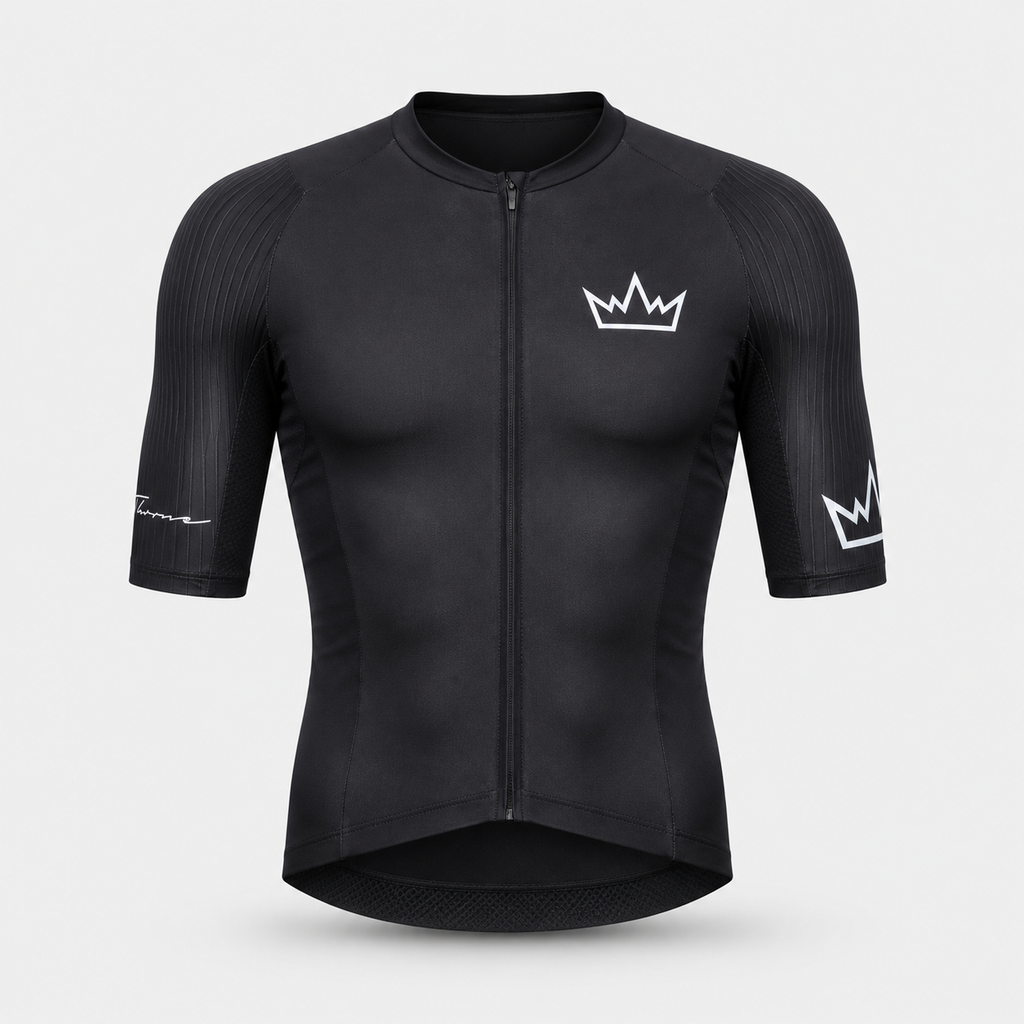 Men's THRONE Phase 1 black cycling jersey front view