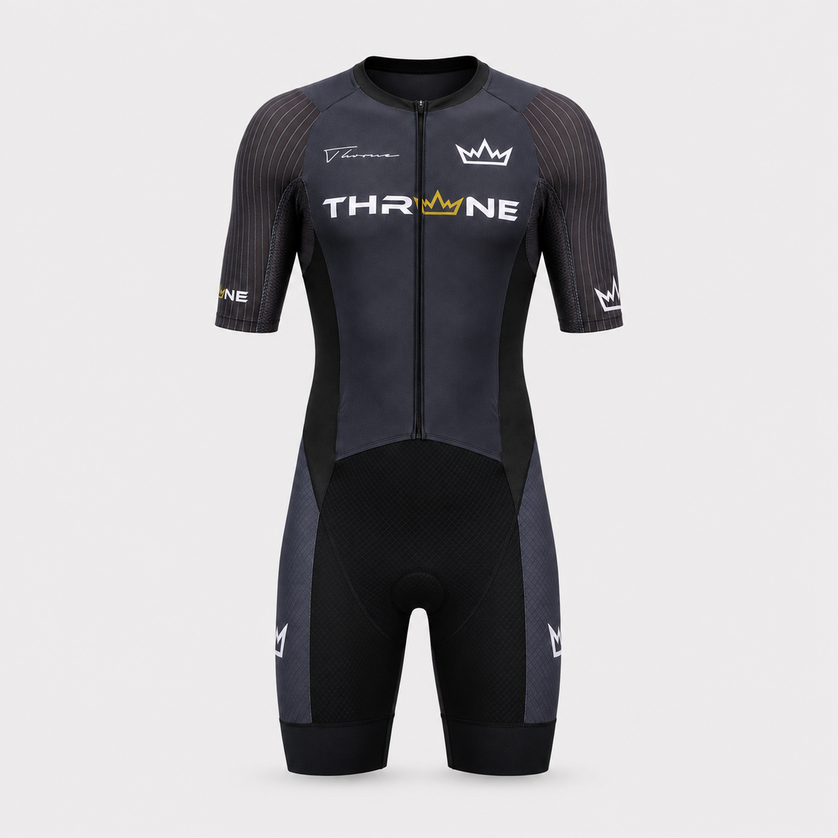 Men's THRONE VALOR black short-sleeve trisuit front view