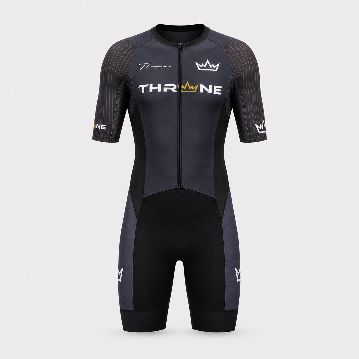 Men's THRONE VALOR black short-sleeve trisuit front view