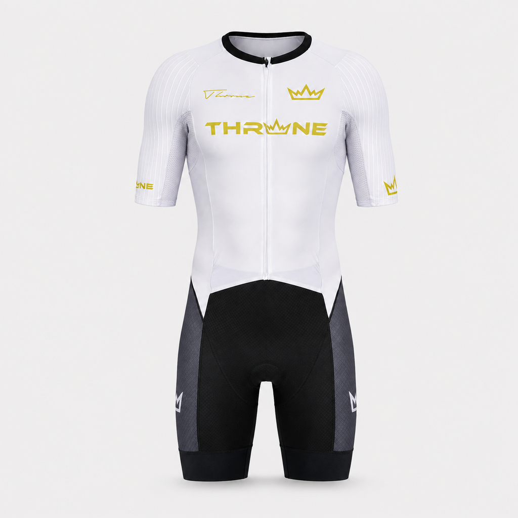 Men's THRONE VALOR white short-sleeve trisuit front view
