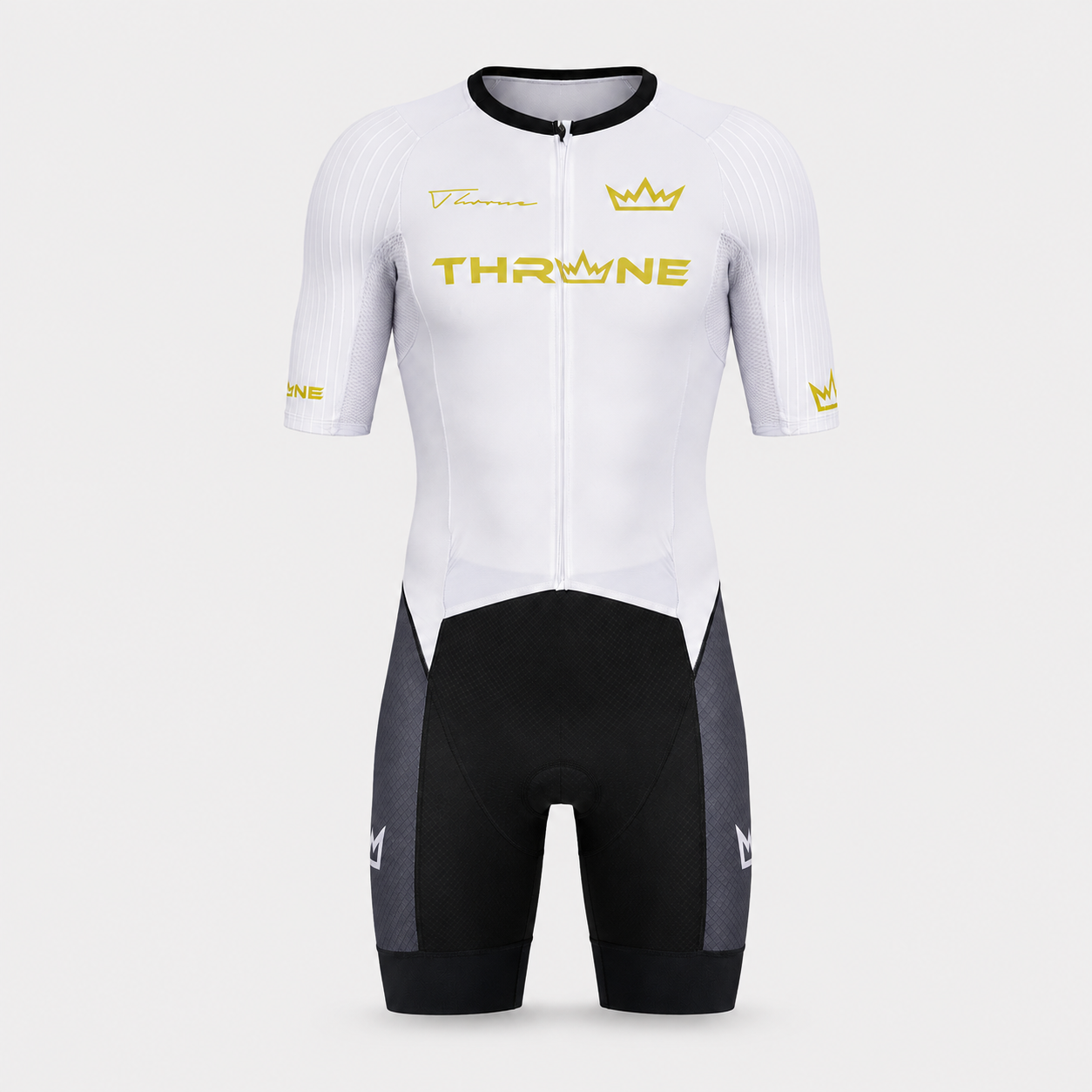 Men's THRONE VALOR white short-sleeve trisuit front view