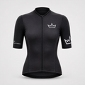 Women's THRONE Phase 1 black cycling jersey front view