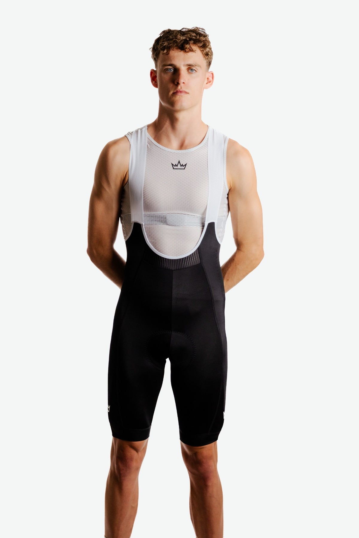THRONE Men's Foundation Black Cycling Bib Shorts, front model view