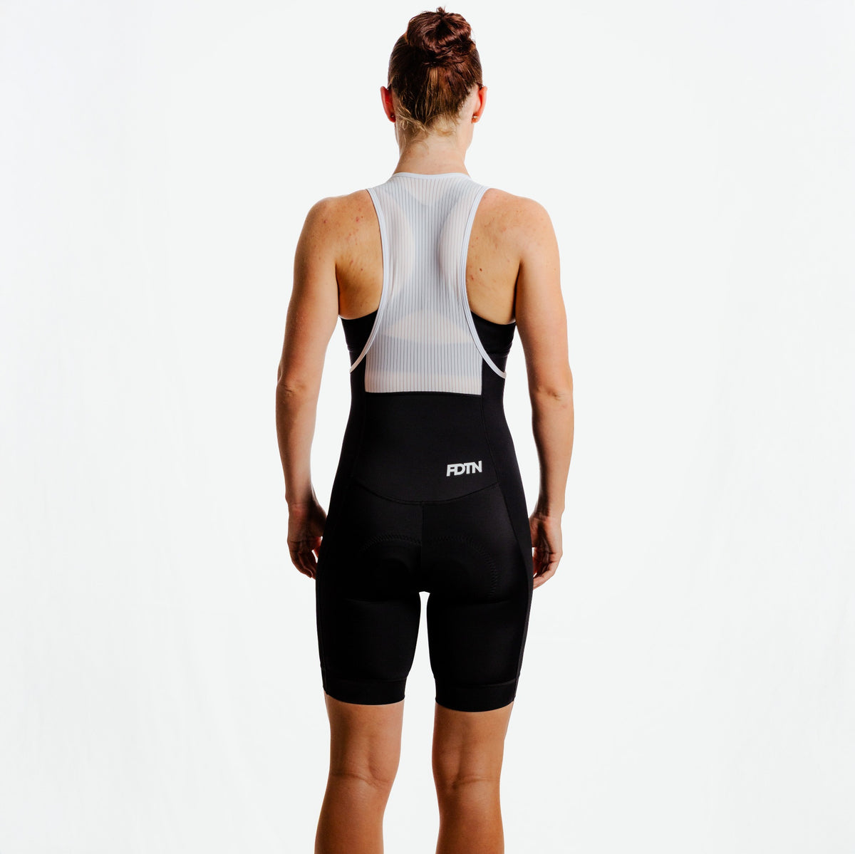 THRONE Women's Foundation Black Cycling Bib Shorts, back model view
