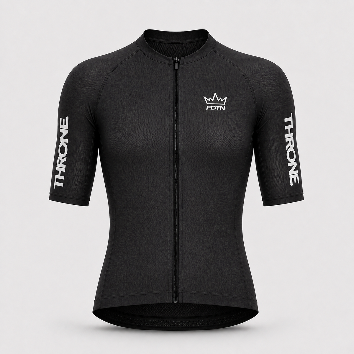 THRONE Men's Foundation Cycling Jersey in black, ghost mannequin front view