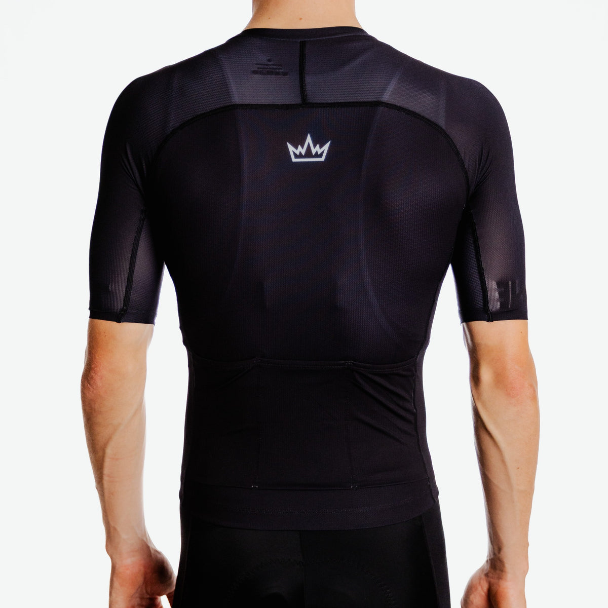 THRONE Men's Foundation Cycling Jersey in black, back model view