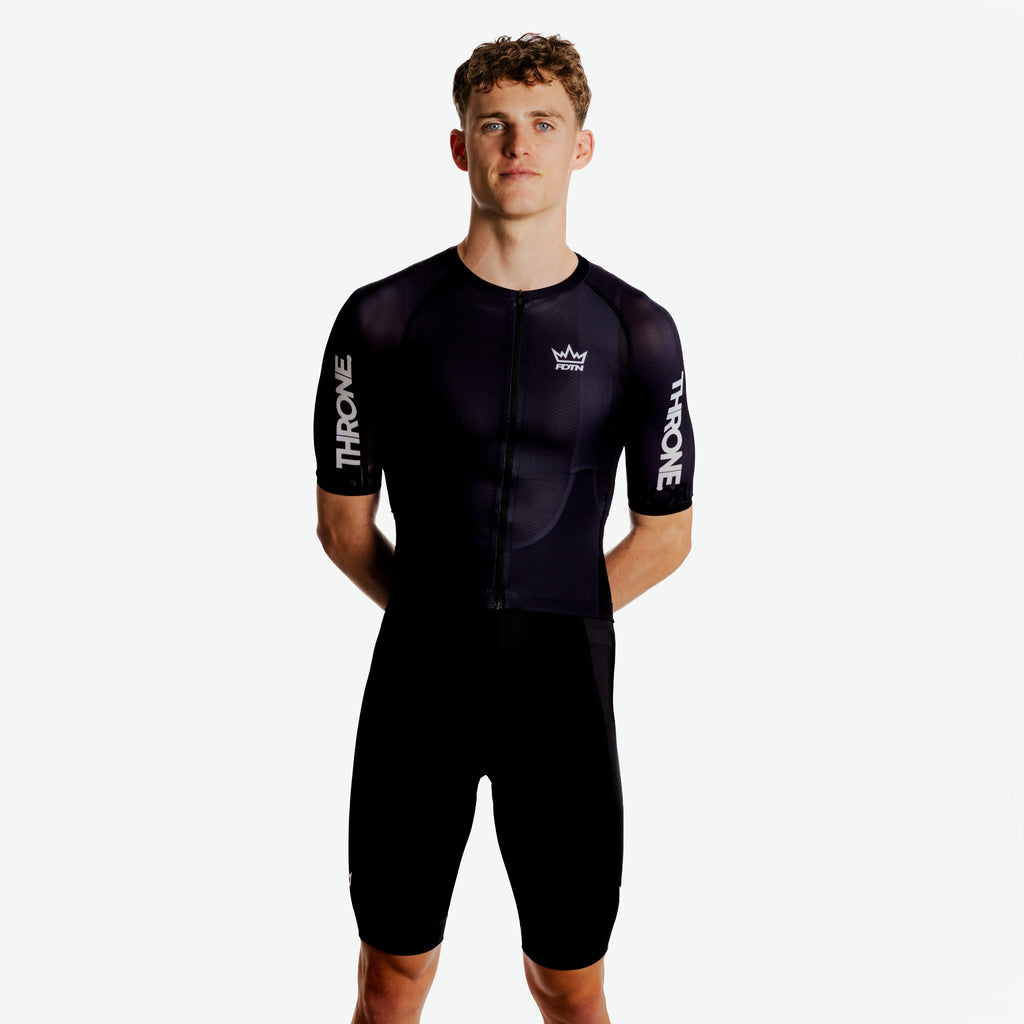 THRONE Men's Foundation Cycling Jersey in black, front model view
