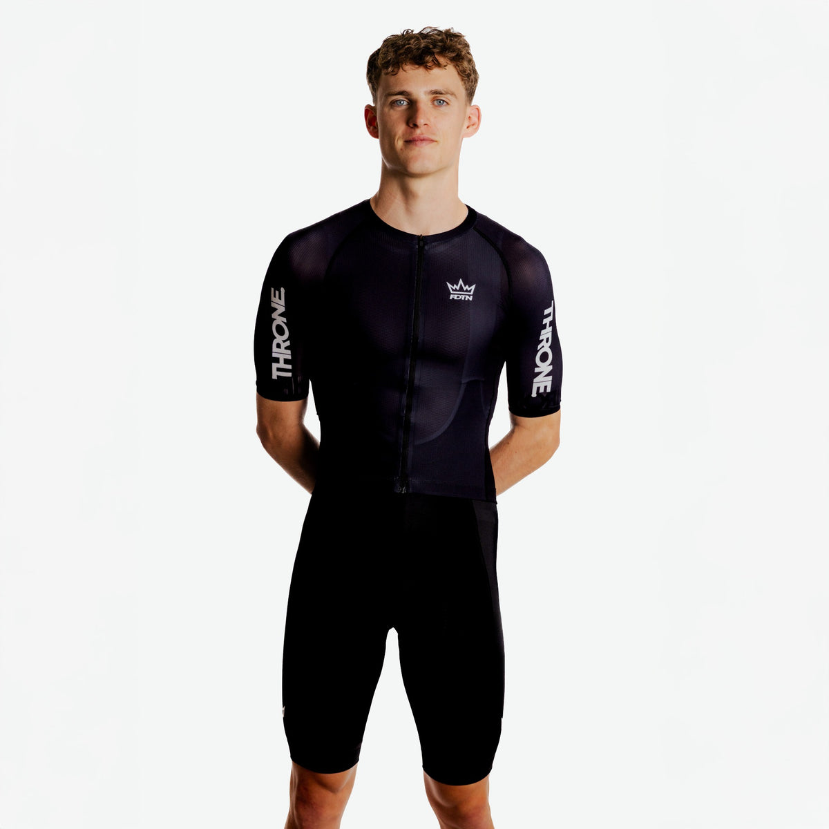 THRONE Men's Foundation Cycling Jersey in black, front model view