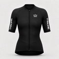 THRONE Women's Foundation Cycling Jersey in black, ghost mannequin front view