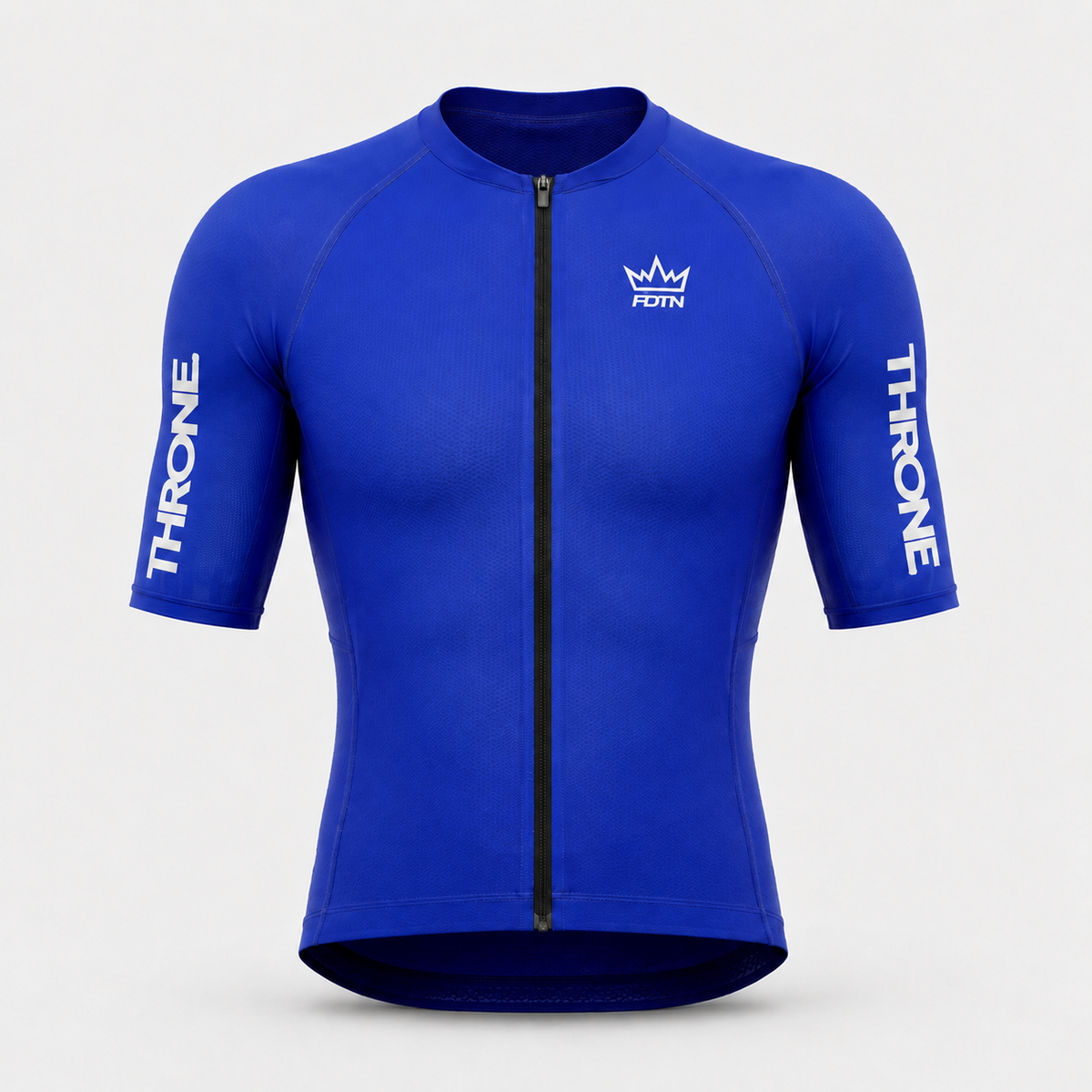 THRONE Men's Foundation Cycling Jersey in blue, ghost mannequin front view