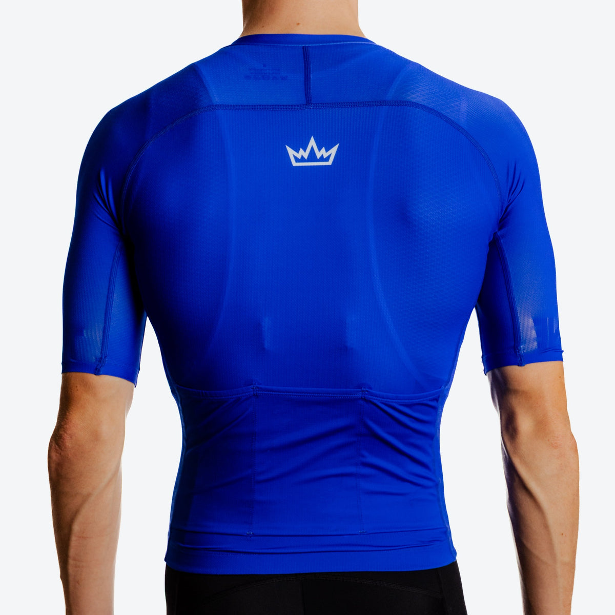 THRONE Men's Foundation Cycling Jersey in blue, back model view