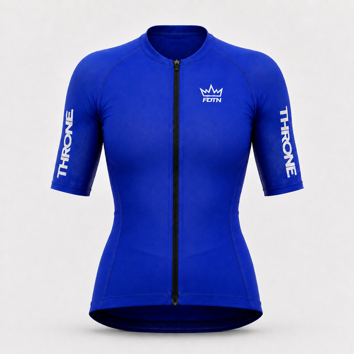 THRONE Women's Foundation Cycling Jersey in blue, ghost mannequin front view