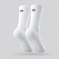 FDTN white cycling socks with crown branding on the back